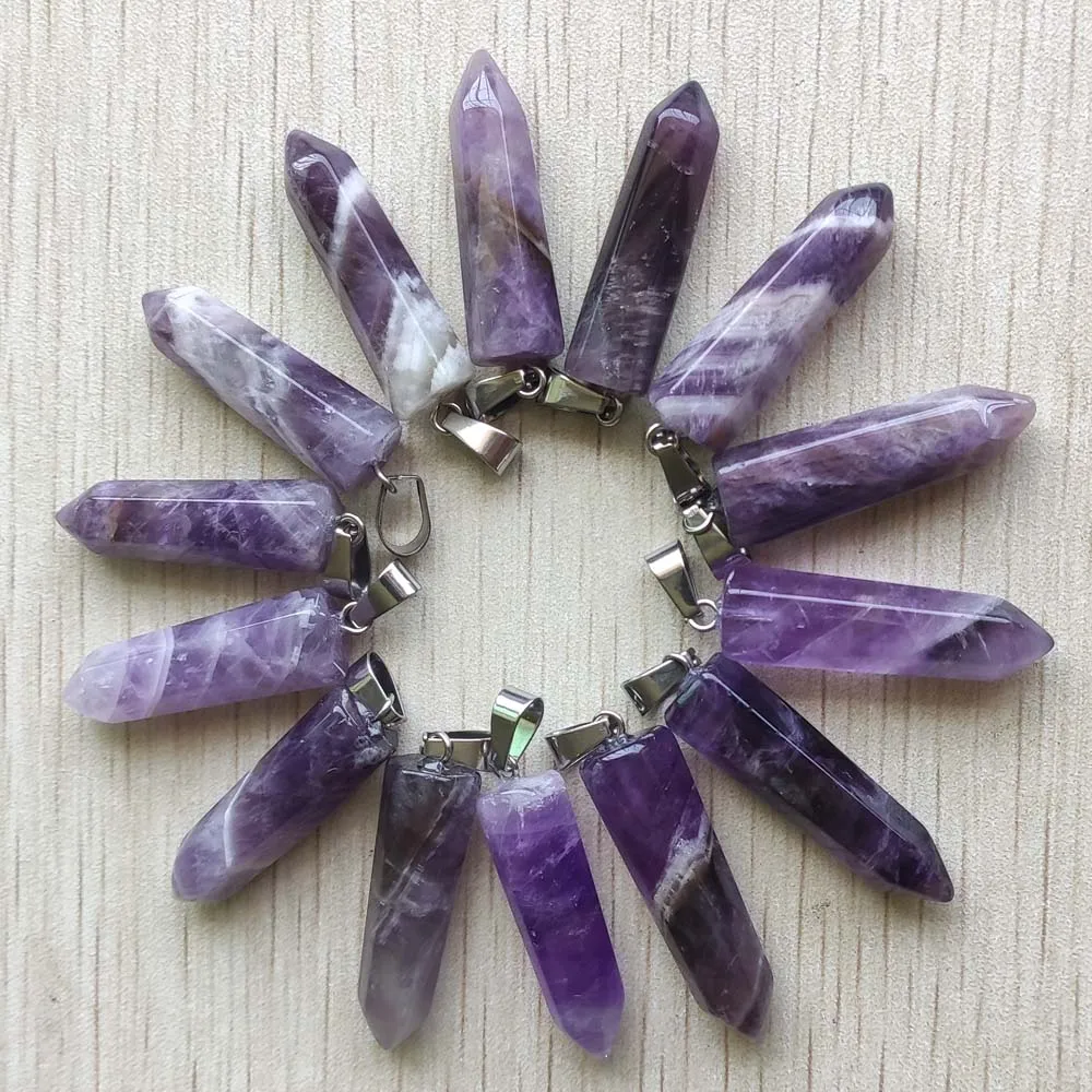 2018 Fashion good Quality Natural amethysts Stone pendulum charm pendants for jewelry making 12pcs/lot Wholesale free shipping | Украшения