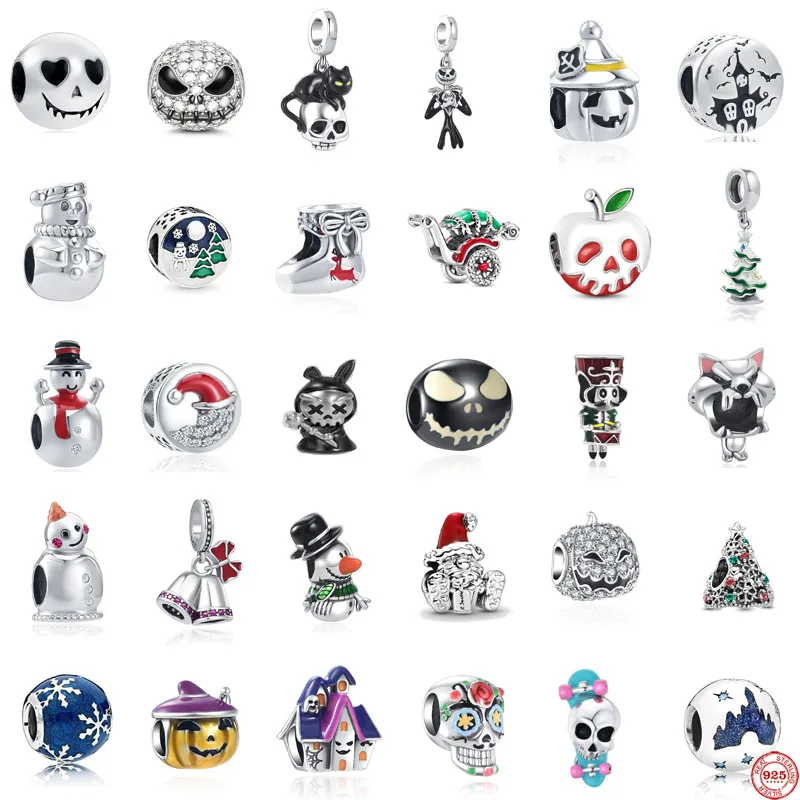 Шарм-бусина из серебра 925 пробы с черепом на Хэллоуин