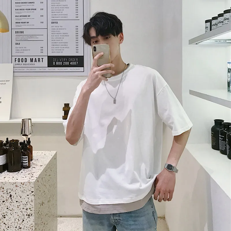 

2021 Summer Round Collar Leisure Short Sleeve Tshirt Han Edition Loose Tops Soild Casual Fashion Five-quarter Sleeve Tees