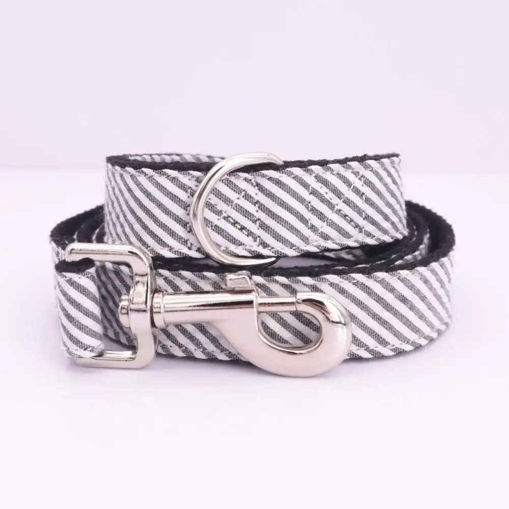 Серый клетчатый ошейник и поводок в комплекте с галстуком бабочкой из