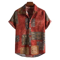 2021 new mens stand collar short sleeve shirt ethnic series printed shirt