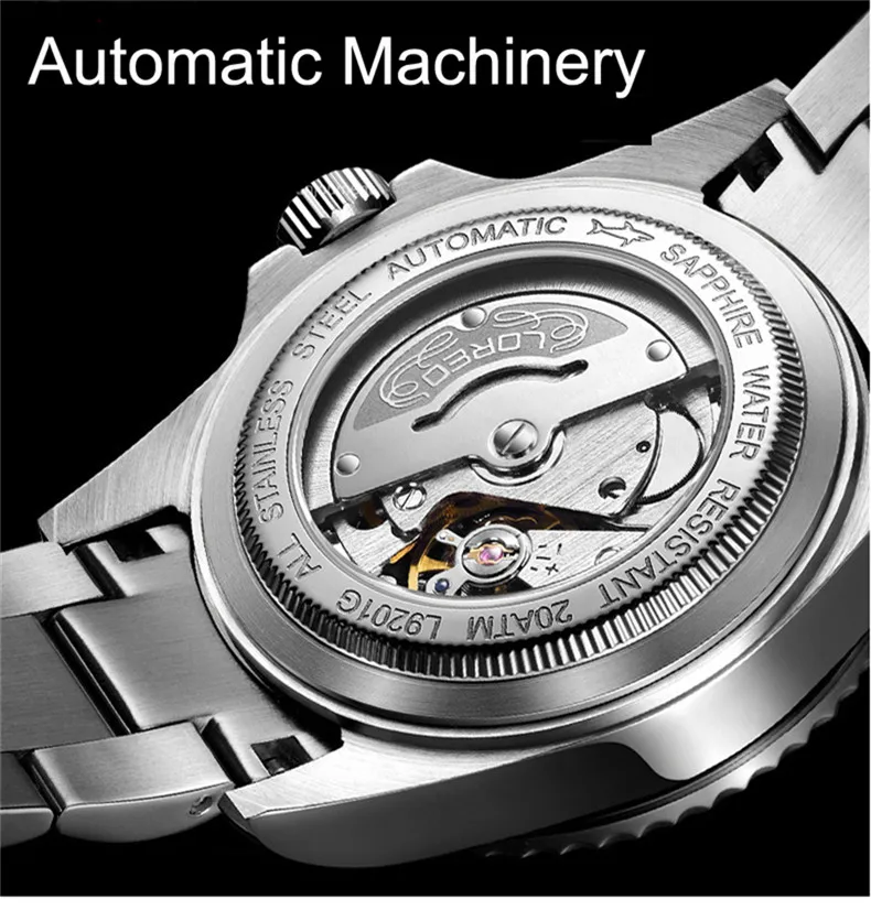 

Automatic Watch Men LOREO Diving Mechanical Men Watches Full Steel Sapphire Relogio Masculino Waterproof reloj 2019 NEW