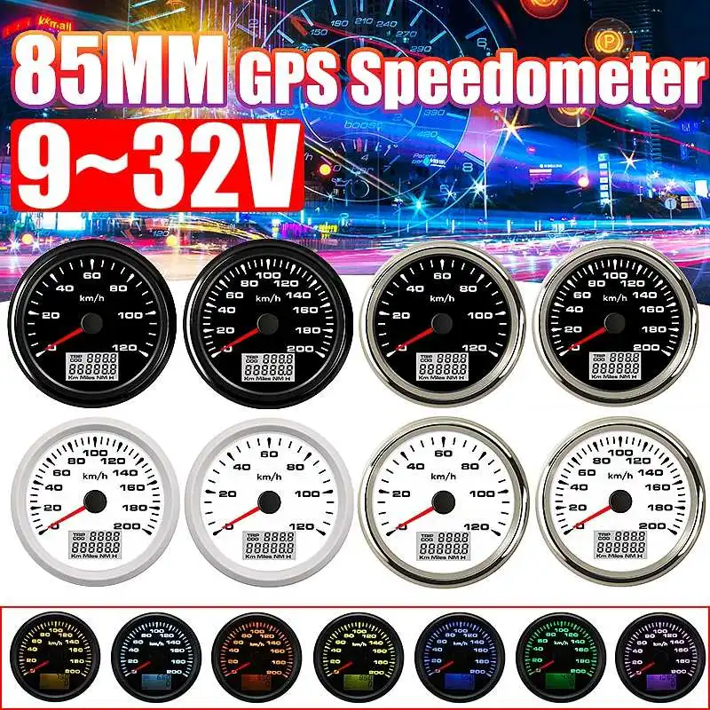 

8 Color Backlight LCD Display 85mm GPS Speedometer Odometers Gauge Digital 9-32V Marine Auto Speed Meter Gauge Boat Car