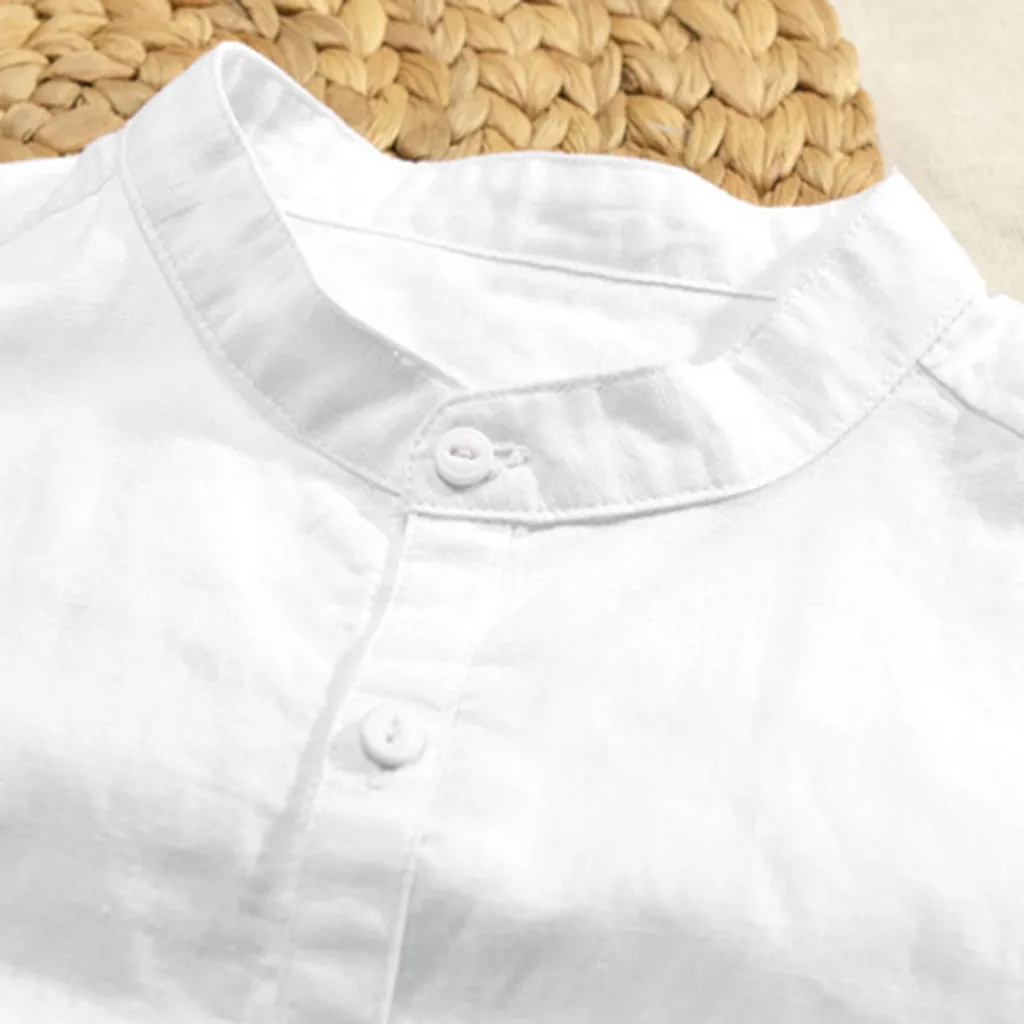 

Men Shirts Mens White Shirt Linen Summer Men's Breathable Solid Color Button Cotton Shirt Five-point Sleeve Sleeve Camisa #40