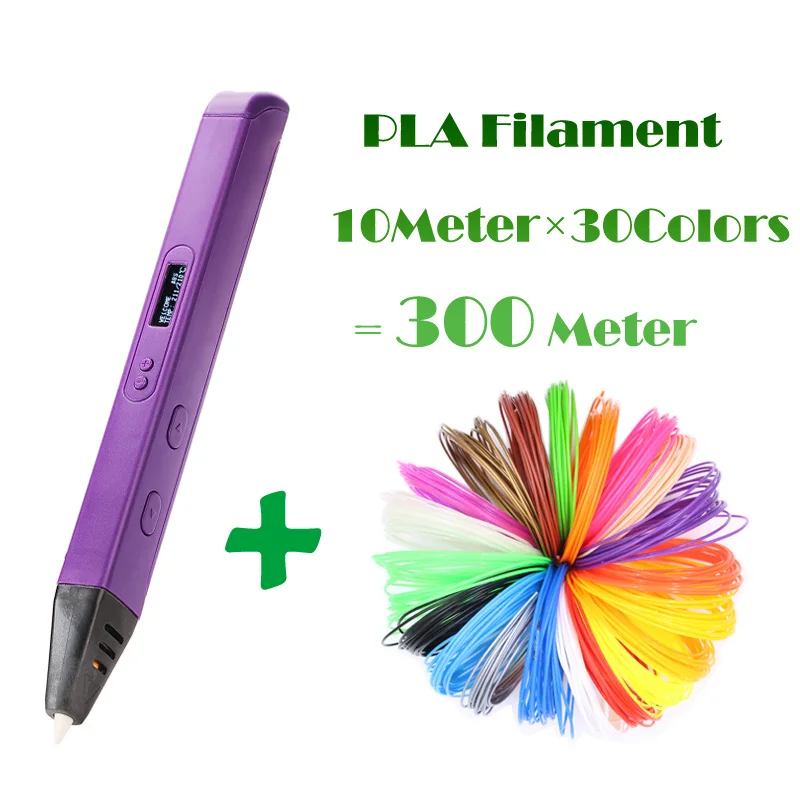 Purple Add 300Meters Lihuachen RP800A 3D печать Ручка для детей 3D Рисование ручка живопись Intellectua игрушка применимый ABS/PLA нити материал - Цвет: Purple Add 300Meters