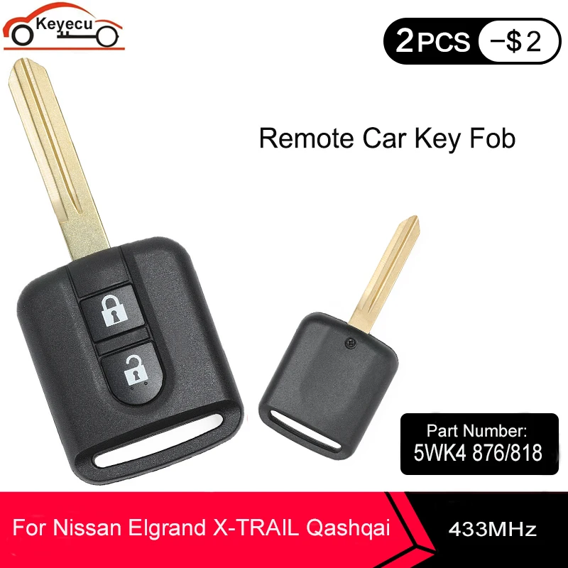 Дистанционный ключ KEYECU с 2 кнопками 433 МГц ID46 для Nissan Elgrand X TRAIL Qashqai Navara Micra Note NV200