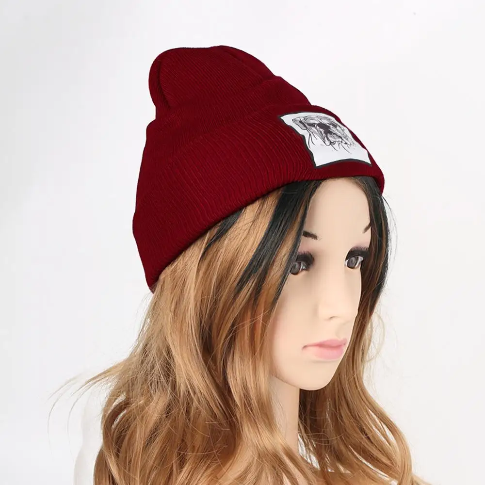 Однотонные вязаные зимние шапки женские серые шапочки в форме бульдога мужская