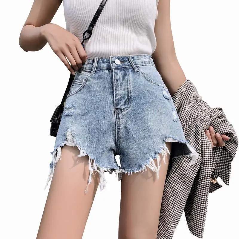 Женские рваные джинсовые шорты винтажные с высокой талией стильные потертые
