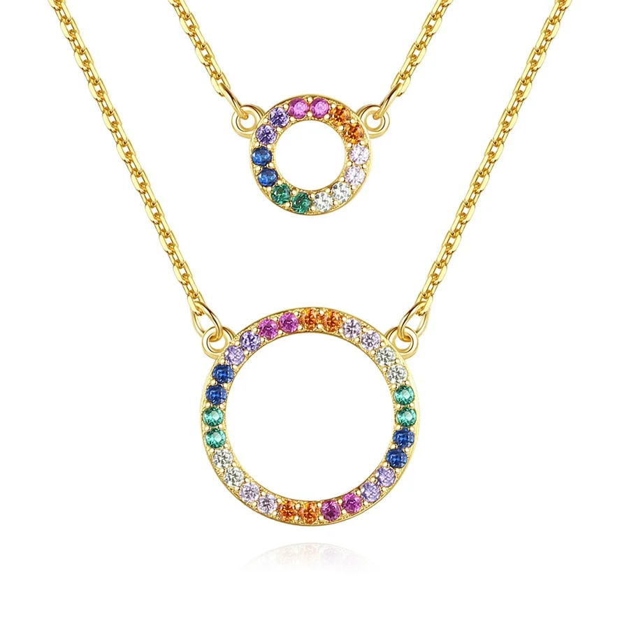 

Hemiston 100% 925 Sterling Silver Two Color Round Pendant Female Necklace Jewelry Gift For Women Girl