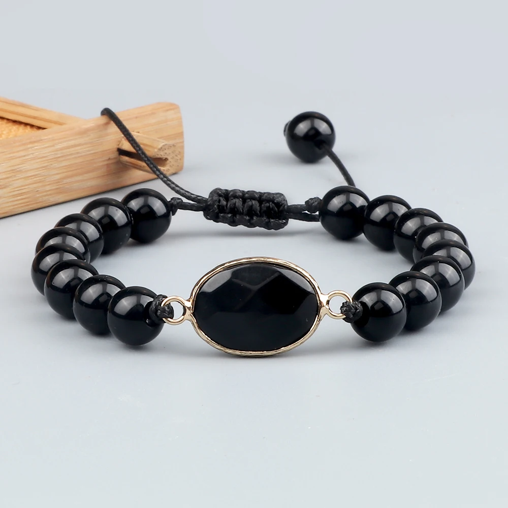 

Natural Black Obsidian Stone Bracelets&Bangles Men Handmade 8mm Beaded Braided Bracelets Charm Yoga Wrist Jewelry For Women Gift