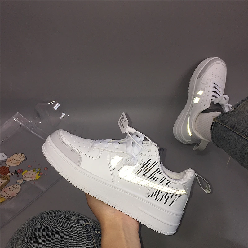 

Women Platform Sneakers Korean Fashion PU Leather Trainers Womens Chunky Sneakers Tenis Female 2020 Spring Lace Up Casual Shoes
