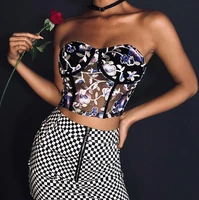 womens fashion chic lace floral embroidery tube top strapless bandeau summer top women adjustable corset crop tops 2020 new top