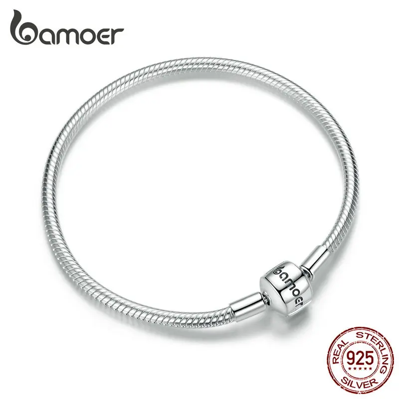 Bamoer, фирменный серебряный браслет со змеей 925, 3 мм, основные оригинальные браслеты для женщин, Стерлинговое серебро 925, сделай сам, хорошее ювелирное изделие BSB032