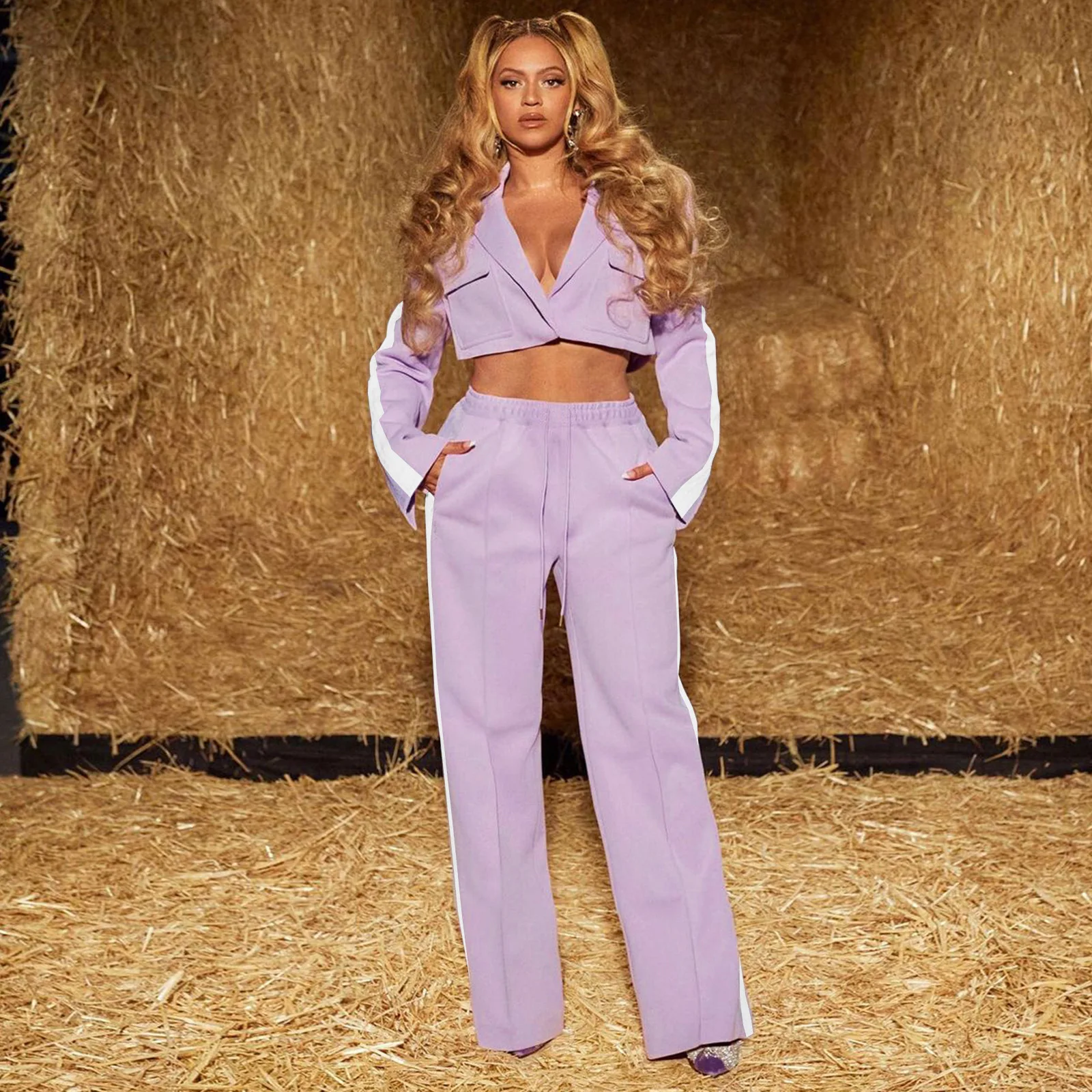 

Новый Темпераментная Женская одежда taro фиолетовая простроченная лацкана с длинным рукавом пуговицы Универсальный Повседневный сексуальн...