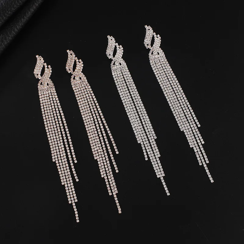 

KunJoe Long Tassel Rhinestone Drop Earrings For Women Ovsize Crystal Dangle Earrings Fashion Party Wedding Jewelry Accessories