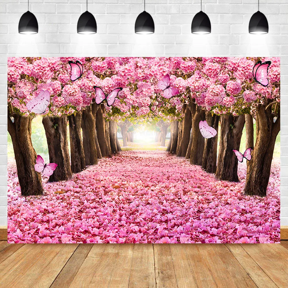 

Mocsicka Pink Flower Trees Backdrop Romantic Flower Butterfly Photography Backdrops Enchanted Forest Birthday Party Backdrops