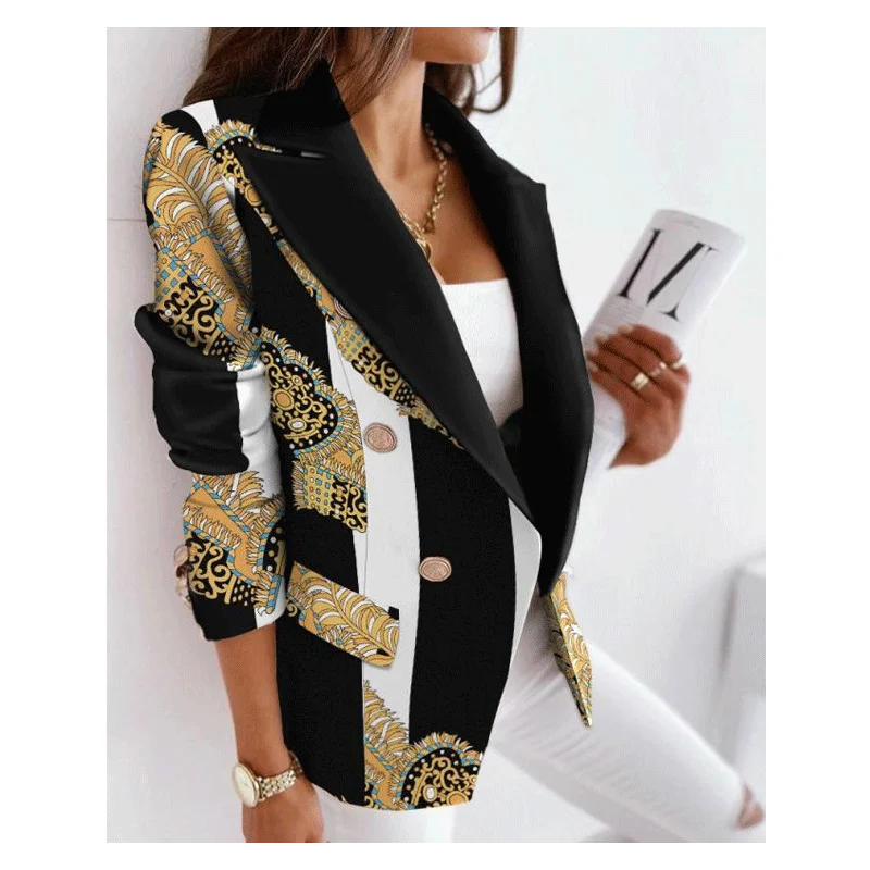 

Autumn Office Lady Elegant Blazer Coats Fashion Turn-Down Collar Women Outerwear Spring Simple Long Sleeve Jackets