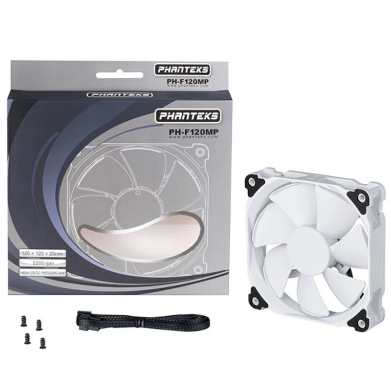 

Phanteks F120MP 120mm MP 4-pin PWM Fan, high Static Pressure, Optimized for Silence, Sleeved Daisy-Chain Cables, White Blades