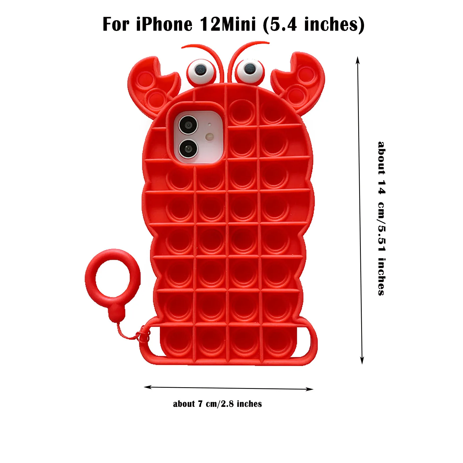 

Fidget Toys Pops It Phone Case For Iphone12mini Lobster-shaped Back Cover Case Soft Silicone Decompression Phone Case 5.4in