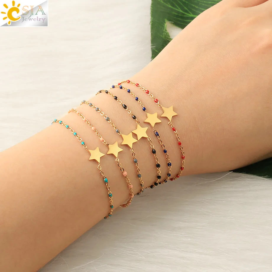 

CSJA Bracelets Femme 2022 Gold-color Girl Star Charms Bracelets Stainless Steel for Women Chain & Link Bangles Bohemian S417