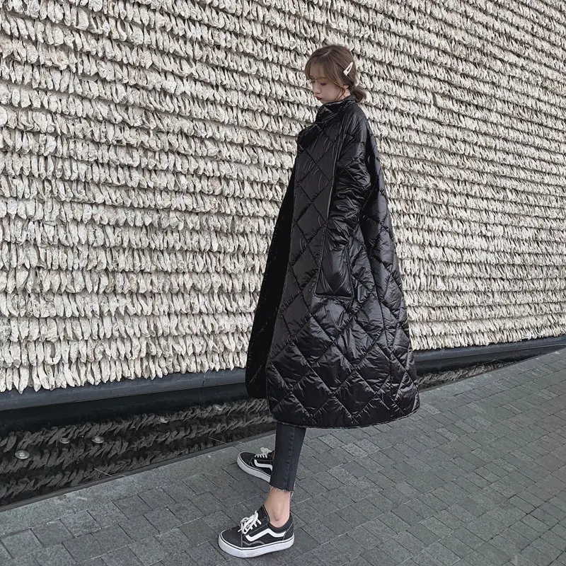 

Alien Kitty Winter Argyle Fresh Loose Thicken Oversize Lace Up Warm Student Women Jackets Solid Outwear Casual All-Match Coat