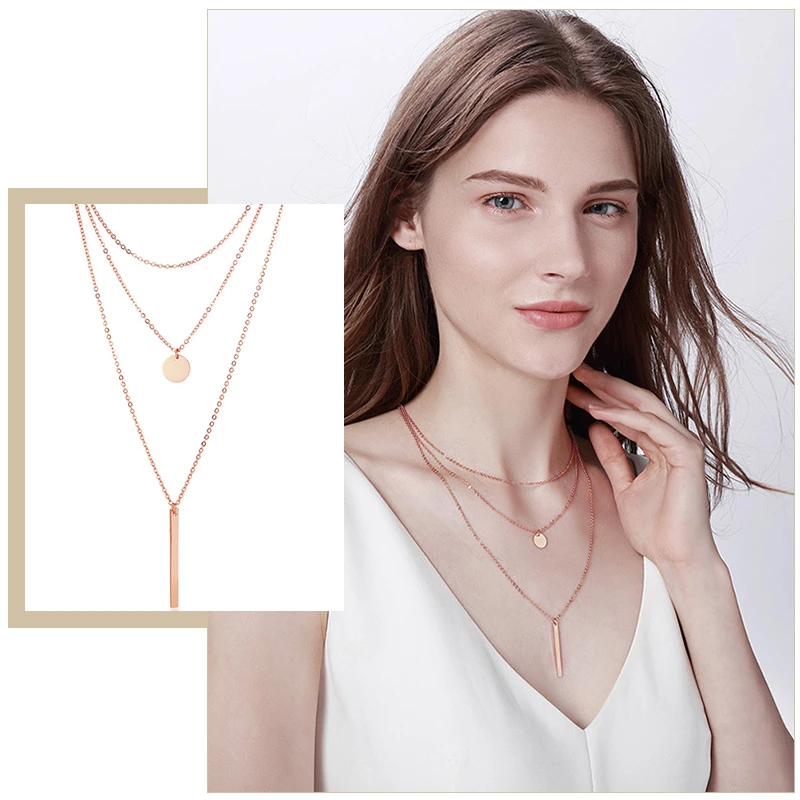 

Women Elegant 3 in 1 Layered Choker Necklaces 3 Colors Option Stainless Steel BFF Birthday Party Gifts for Her Jewelry
