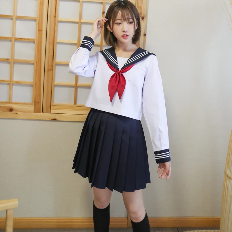 Белая школьная форма в японском стиле, униформа для школьниц старших классов колледжа, Матросская униформа, Белый Топ, плиссированная юбка
