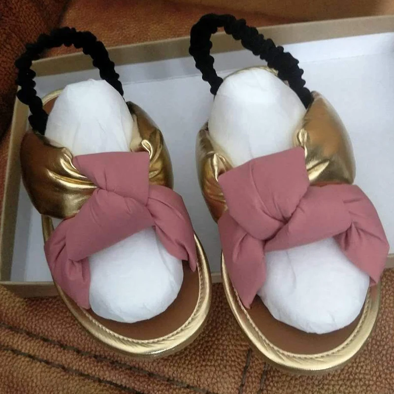 

Women knotted sandals pink gold black Cheap casual sandals ladies home slipper