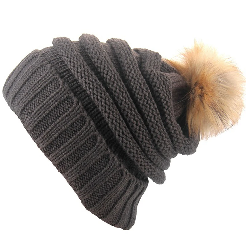 

Winter Warm Female Fur hat Spring Hat For Women Girl 's Hat Knitted Beanies Cap Hat Thick Women Skullies Beanies