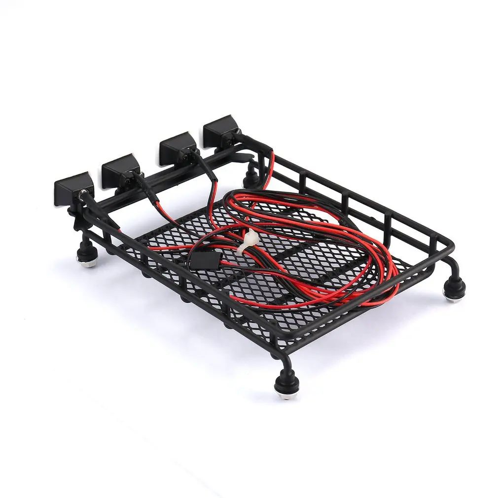Universal RC Car Metal Roof Rack Luggage Storage Basket And Square 4 LED Lights Portable Crawler Truck Carrier For HSP REDCAT |