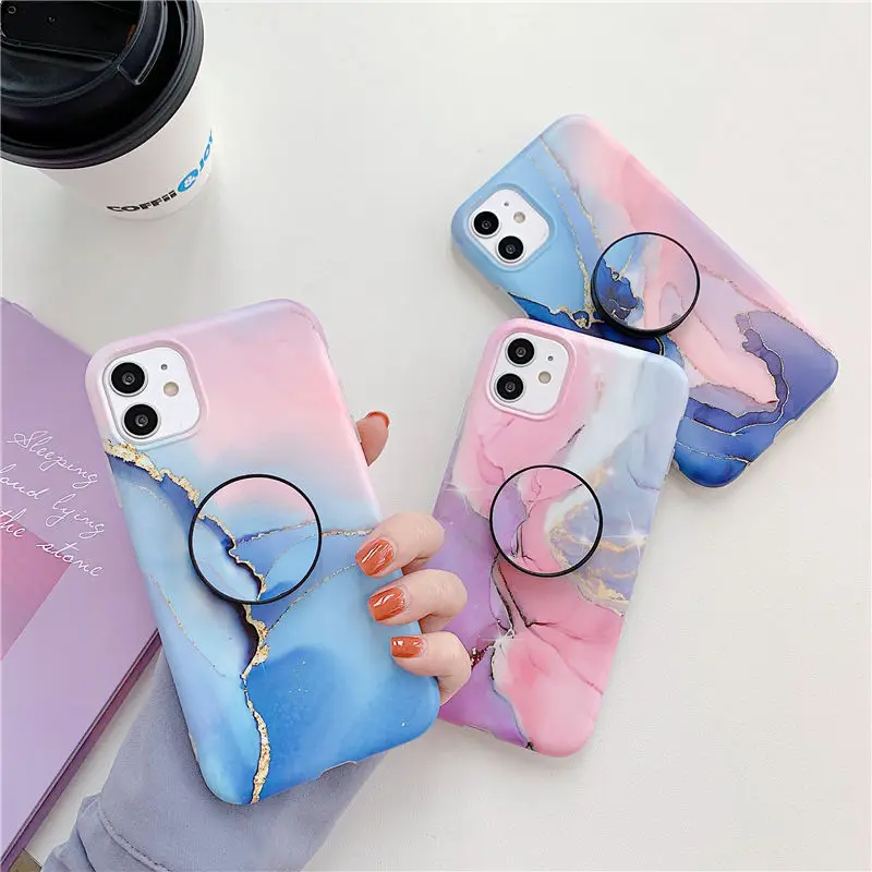 

Gradient Marble Stand Holder Phone Case For iPhone 11 11Pro Max 11Pro Soft IMD Back Cover For