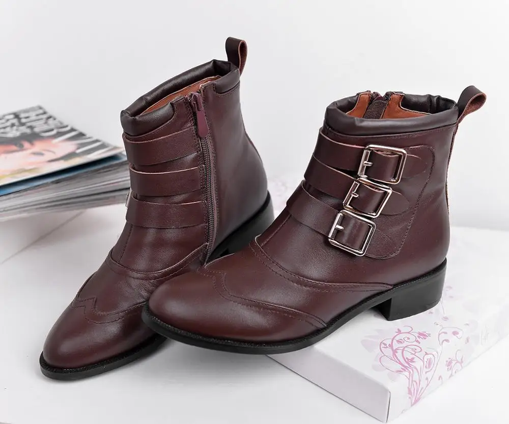 

Aliona Shoo Women Shoes 2020 Spring Genuine Leather Female Short Boots Cow Leather Women Booties British Style Women Ankle Boots