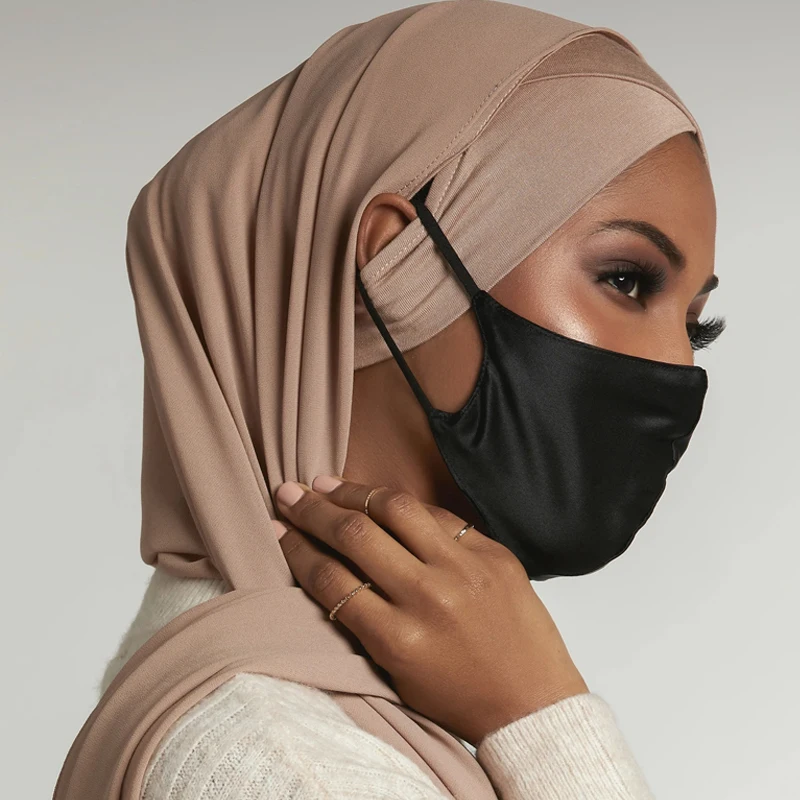 2023 New Jersey Cotton Earhole Underscarf Cap Elastic Muslim Inner Hijab Caps Cross Forehead Female Headscarf Turban Bonnet