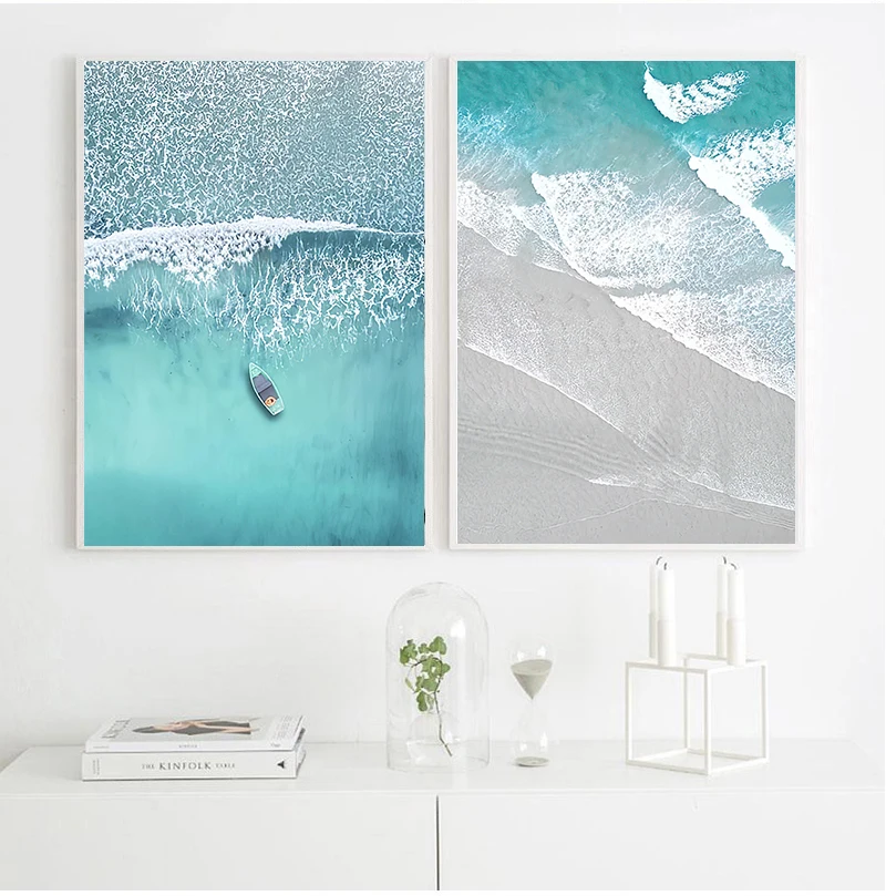 Скандинавская Настенная картина с изображением лодки морских волн | Дом и сад