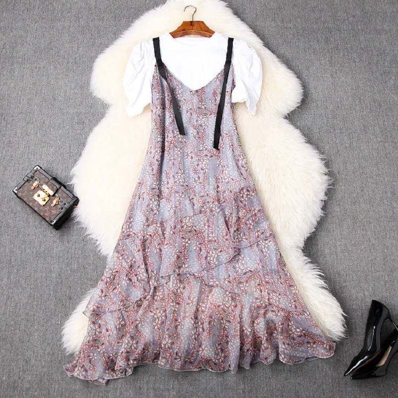 Весна 2020 новинка комплект одежды шифоновое вечернее платье с оборками женское