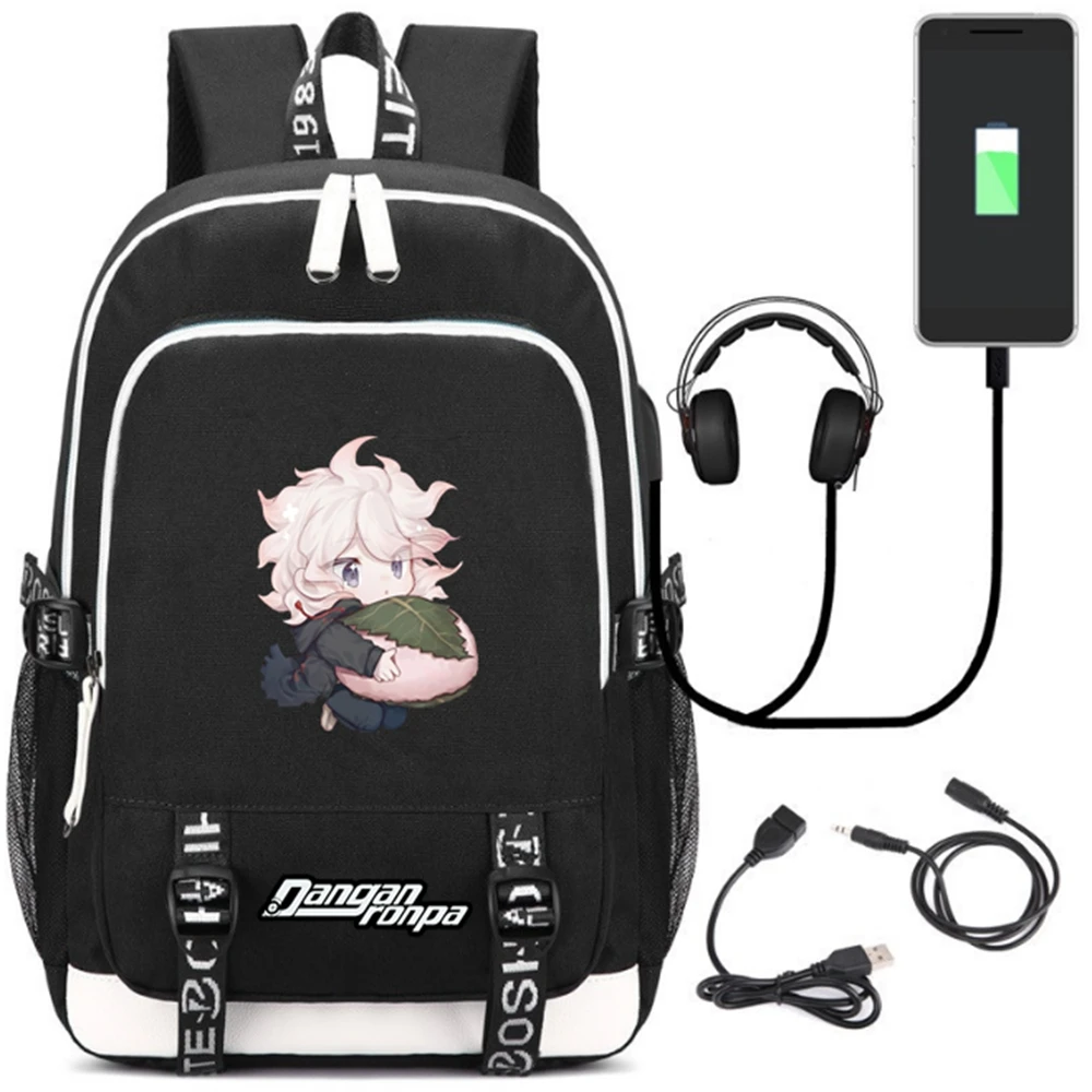 Мультяшный рюкзак Danganronpa monokuma Naegi Makoto с USB-портом для наушников школьная сумка