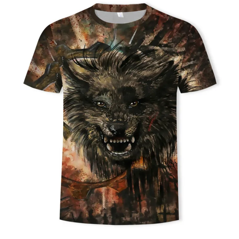 

2021 summer 3DT shirt wolf and fox digital print T-shirt animal world casual and comfortable round neck