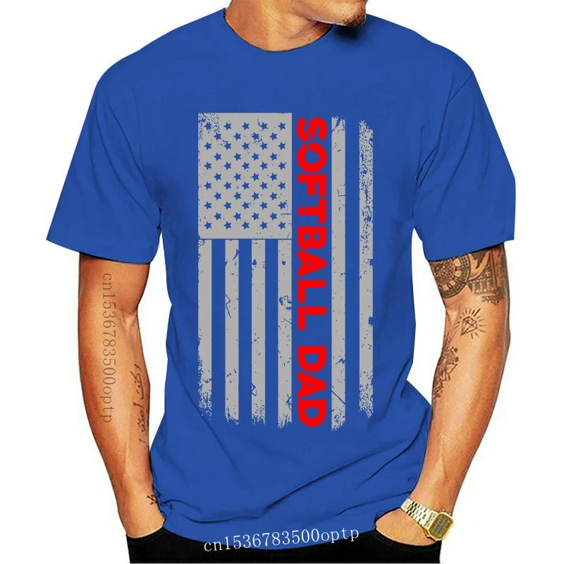 

New Men T Shirt Softball Dad U.S. Flag Pride Tshirt Women T-Shirt