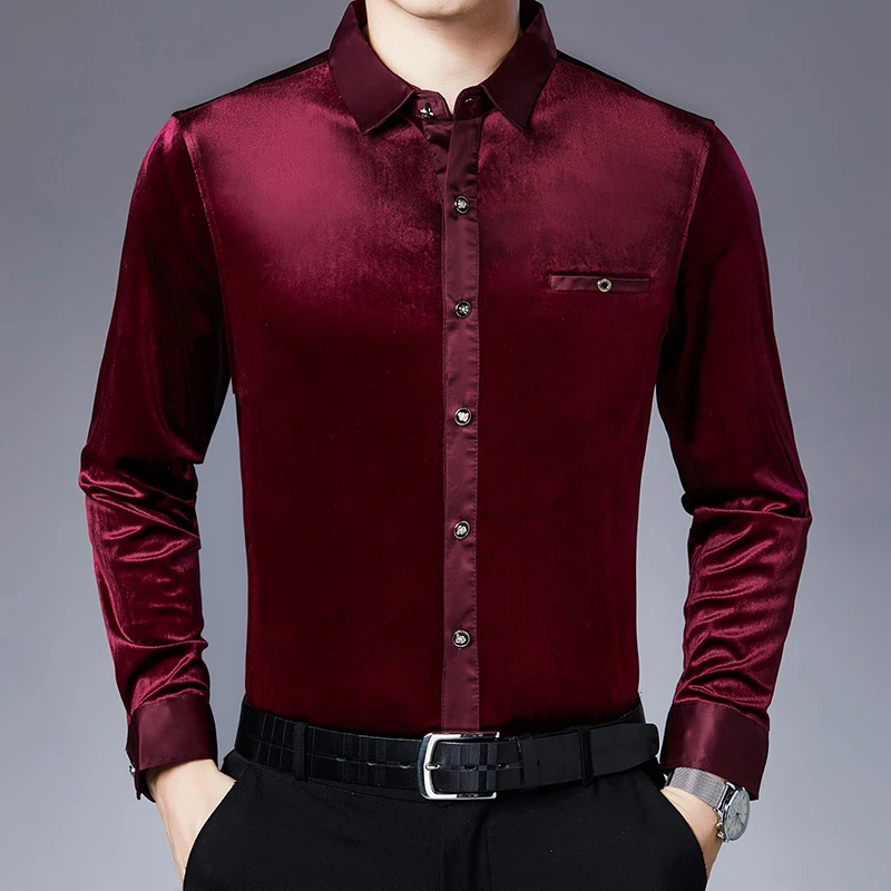 Мужская Вельветовая рубашка Повседневная с длинным рукавом и цветочным принтом