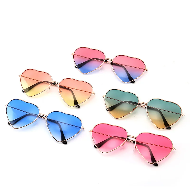 

Womens Fashion New Heart-shaped Sunglasses Peach Heart Metal Color Film Glasses Ladies Love Eyeglasses