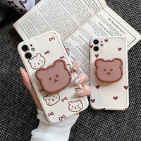 cute 3d bear stand holder phone case for iphone 12 11 pro max 12mini xr xs max x 7 8 plus cartoon soft silicone phone back cover