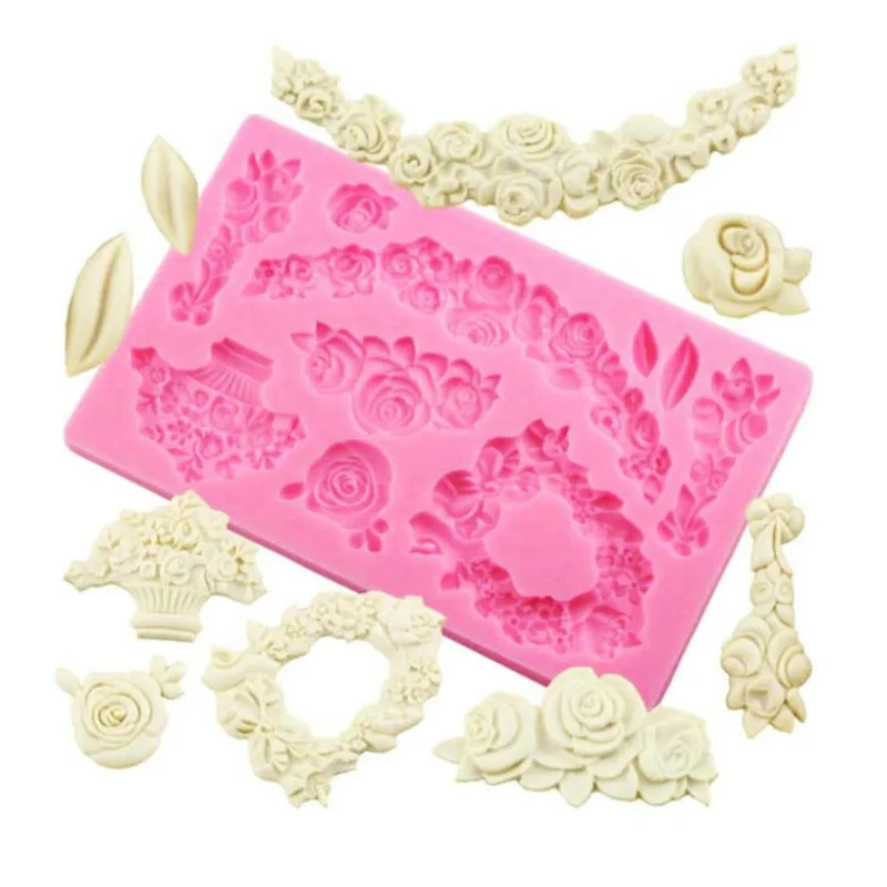 

European Style Silicone Mold Embossed Rose Garland Shape Fondant Cake Rim Cake Decorating Tools Chocolate Cupcake Baking Mold