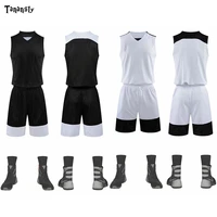 2021 double sided blank version basketball both sides training shirt shorts jerseys set custom reversed uniform men sports suits