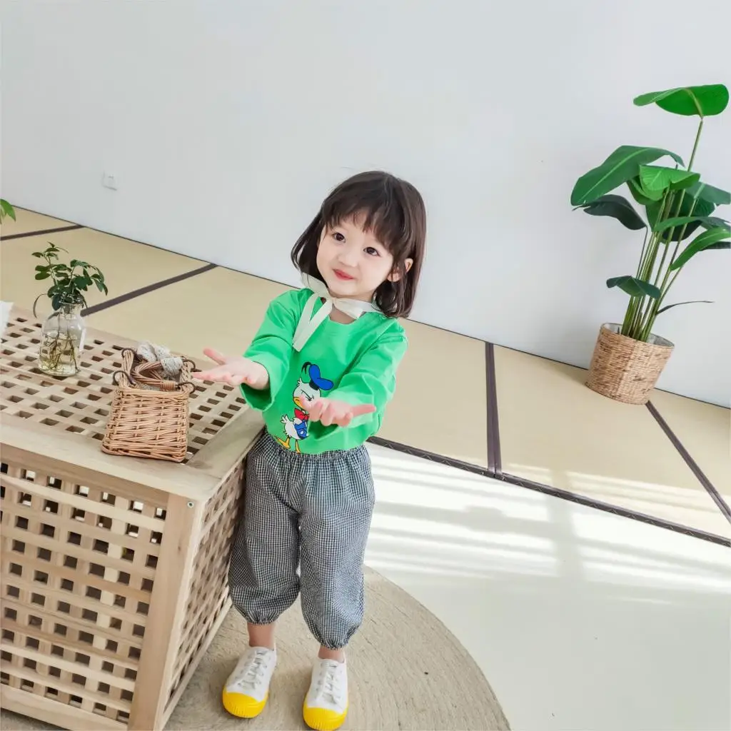 

2020 Season Timo Children Clothes girls and boys Green Long sleeves Cartoon Pattern Printed Tshirt Bulk Wholesale Kids Clothing