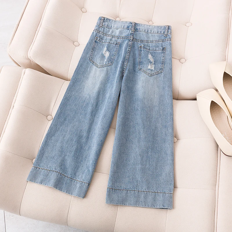 Женское платье большого размера свободные джинсы для отдыха с дырками толстой