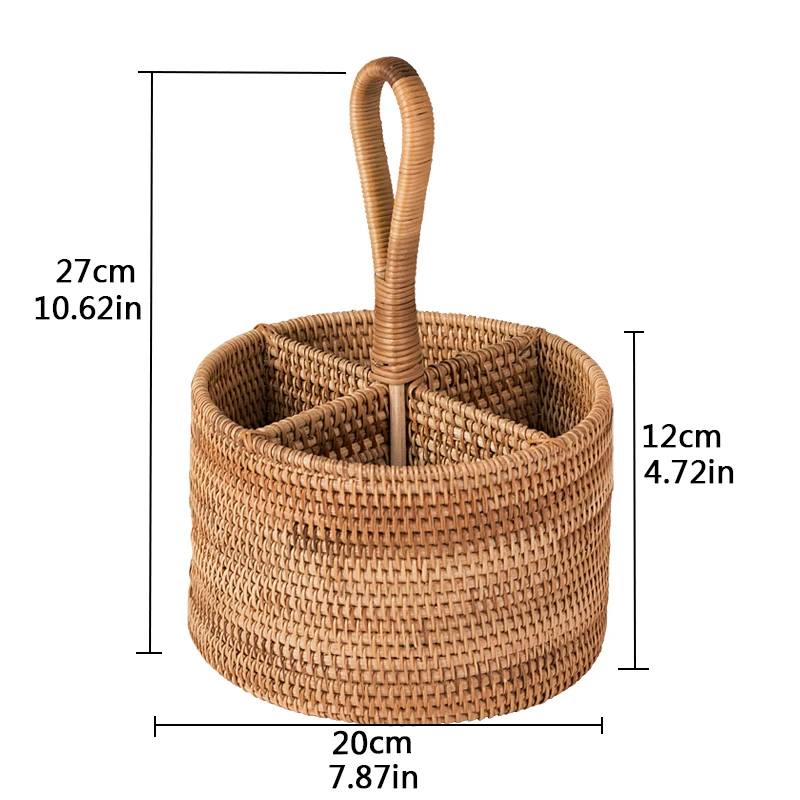 Round with handle Горячая Бытовая натуральная деревянная плетеная корзина для хранения с ручкой кемпинг Пикник шоппинг Органайзер фруктовый контейнер для еды домашний декор - Цвет: Round with handle