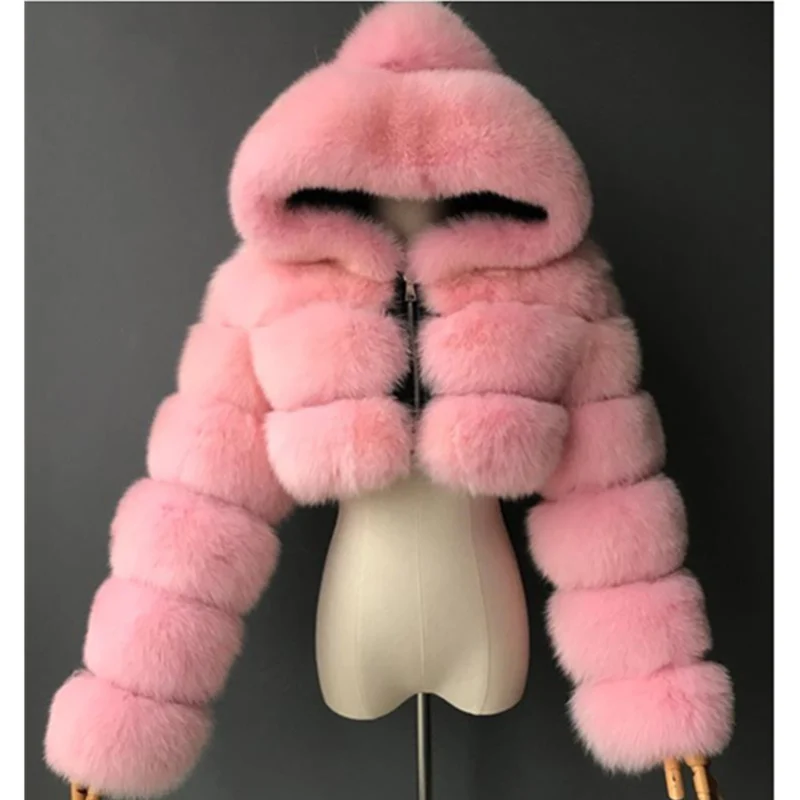 

WEPBEL Plus size Women Jacket Fashion Winter Faux Fur Cropped Coat Fluffy Zip Hooded Warm Short Jacket