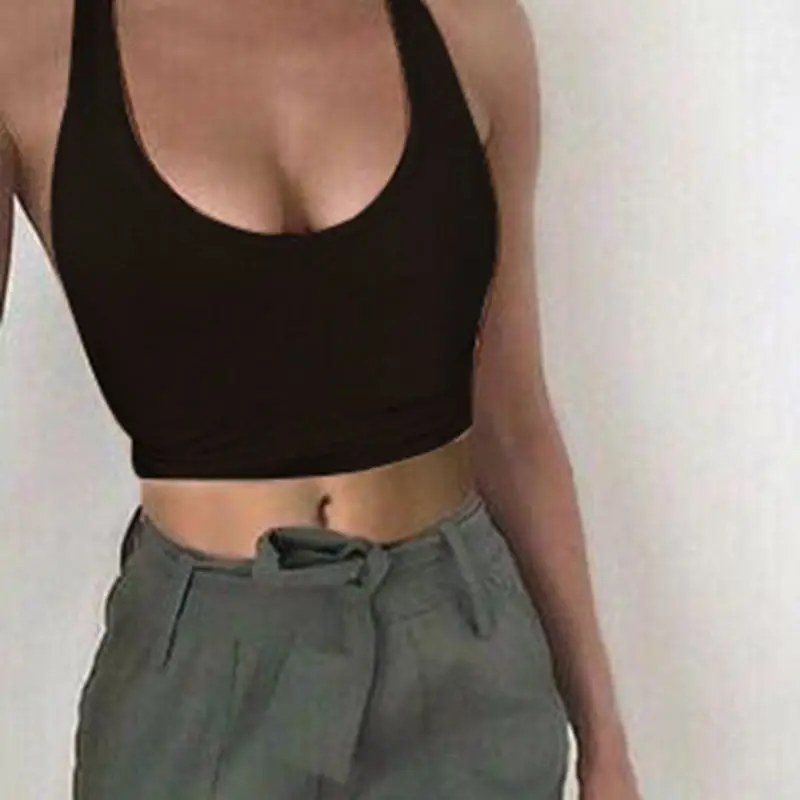 

Summer Women Tank Tops Solid Color Sexy Slim Backless U-Neck Halter Vacation Vest Female Street Casual Movement Fashion 2021