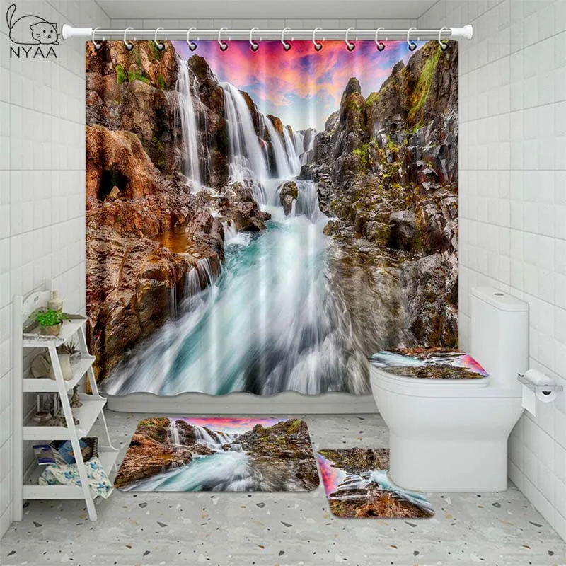 3D водопада пейзажей Водонепроницаемый душ Шторы Ванная комната пейзаж деревьев