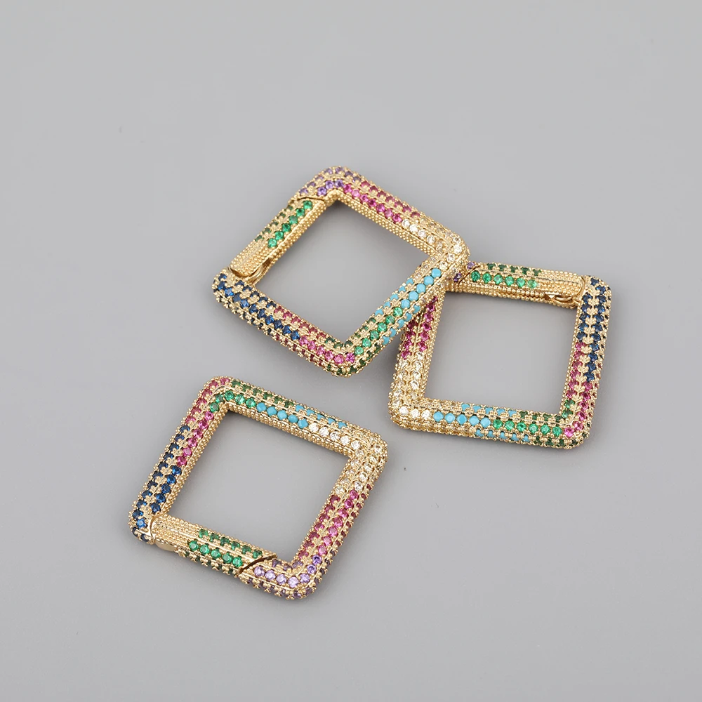 

5pcs/Lot 26mm Colorful CZ Micro Paved Square Screw Clasps Lock Clasps Carabiner Connector Clasps For Bracelet Necklace Making